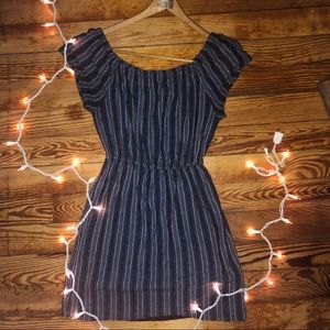 Striped Off the Shoulder Cinched Waist Dress